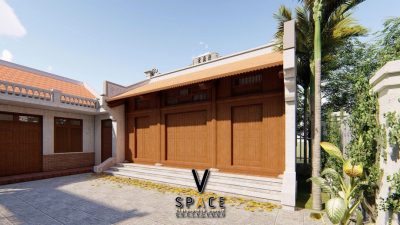 Bản vẽ nhà thờ họ 3 gian 2 mái có nhà phụ trợ tại xã Lệ Thủy, Quảng Trị