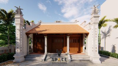 Phối cảnh 3D nhà thờ họ 3 gian 2 mái có cột đồng trụ tại Phường‍ Hòa‍ Cường, TP Đà Nẵng