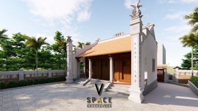 Phối cảnh 3D nhà thờ họ 3 gian 2 mái có cột đồng trụ tại Phường‍ Hòa‍ Cường, TP Đà Nẵng