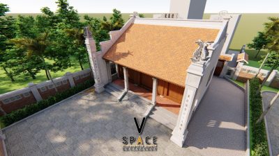 Phối cảnh 3D nhà thờ họ 3 gian 2 mái có cột đồng trụ tại Phường‍ Hòa‍ Cường, TP Đà Nẵng
