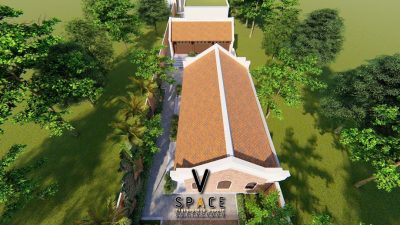 Phối cảnh nhà thờ họ 3 gian 2 mái giả gỗ tại xã Anh Sơn, Nghệ An