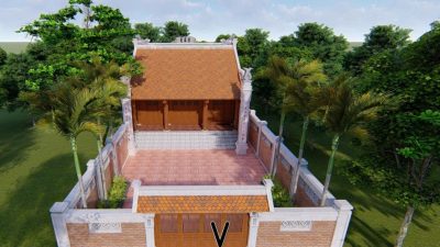 Bản vẽ 3D nhà thờ họ 3 gian 2 mái có sân rộng tại Phường Quy Nhơn Đông, Gia Lai