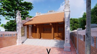 Bản vẽ 3D nhà thờ họ 3 gian 2 mái có sân rộng tại Phường Quy Nhơn Đông, Gia Lai