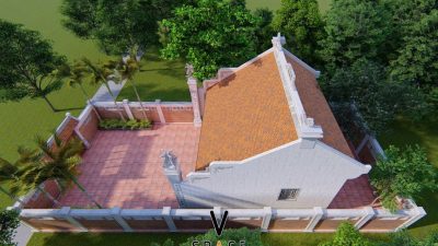 Bản vẽ 3D nhà thờ họ 3 gian 2 mái có sân rộng tại Phường Quy Nhơn Đông, Gia Lai