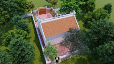 Bản vẽ 3D nhà thờ họ 3 gian 2 mái có sân rộng tại Phường Quy Nhơn Đông, Gia Lai