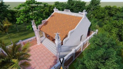 Bản vẽ 3D nhà thờ họ 3 gian 2 mái có sân rộng tại Phường Quy Nhơn Đông, Gia Lai