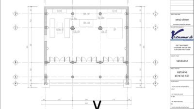 Bản vẽ mặt bằng nhà thờ họ 3 gian 2 mái kết hợp nhà phụ trợ tại Lập Thạch, Vĩnh Phúc