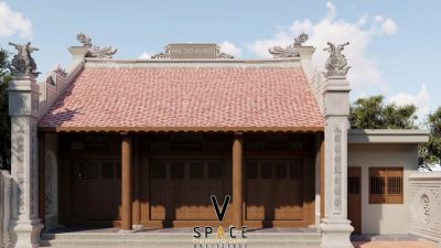 Bản vẽ mặt bằng nhà thờ họ 3 gian 2 mái kết hợp nhà phụ trợ tại Lập Thạch, Vĩnh Phúc