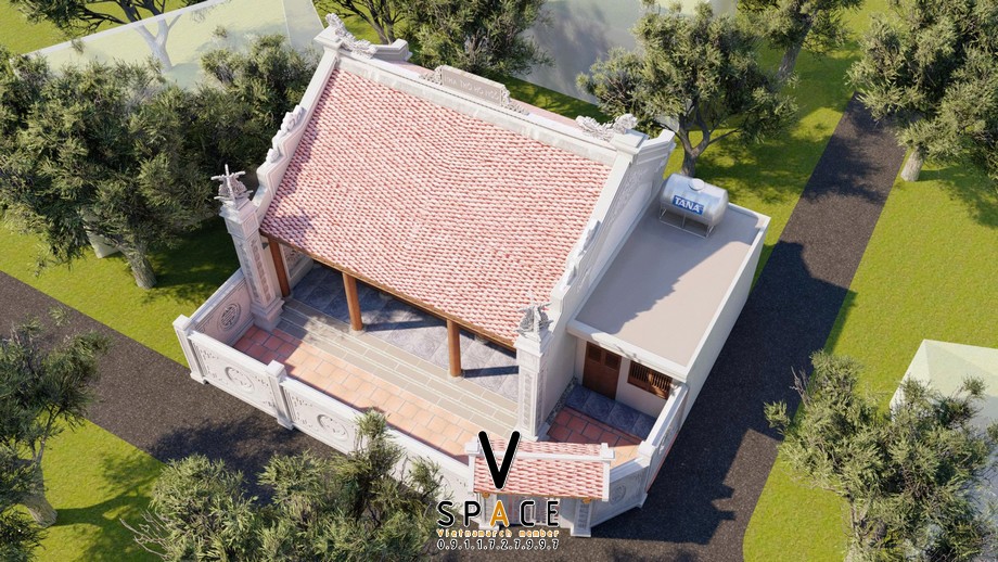 Bản vẽ mặt bằng nhà thờ họ 3 gian 2 mái kết hợp nhà phụ trợ tại Lập Thạch, Vĩnh Phúc