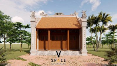 Bản vẽ phối cảnh nhà thờ họ 3 gian 2 mái bê tông giả gỗ tại Phường‍ Hòa‍ Cường, TP Đà Nẵng