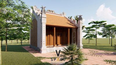 Bản vẽ phối cảnh nhà thờ họ 3 gian 2 mái bê tông giả gỗ tại Phường‍ Hòa‍ Cường, TP Đà Nẵng