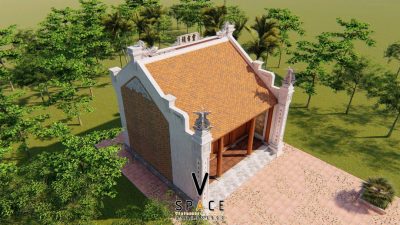 Bản vẽ phối cảnh nhà thờ họ 3 gian 2 mái bê tông giả gỗ tại Phường‍ Hòa‍ Cường, TP Đà Nẵng