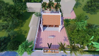 Phối cảnh 3D nhà thờ họ 3 gian 2 mái có tắc môn đá tại Phường Cam Ly - Đà Lạt, Lâm Đồng
