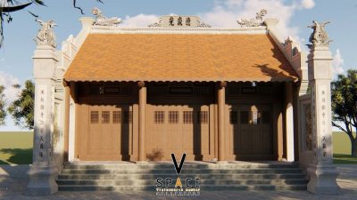 Phối cảnh nhà thờ họ 3 gian 2 mái có cột đồng trụ tại phường Phong Điền, TP Huế