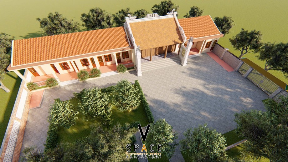 Phối cảnh nhà thờ họ 3 gian 2 mái có cột đồng trụ tại phường Phong Điền, TP Huế