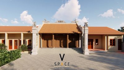 Phối cảnh nhà thờ họ 3 gian 2 mái có cột đồng trụ tại phường Phong Điền, TP Huế