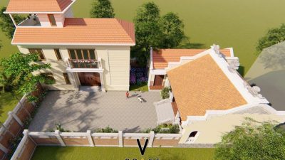 Phối cảnh nhà thờ họ 3 gian truyền thống kết hợp nhà ở tại xã An Phú, Quảng Ngãi