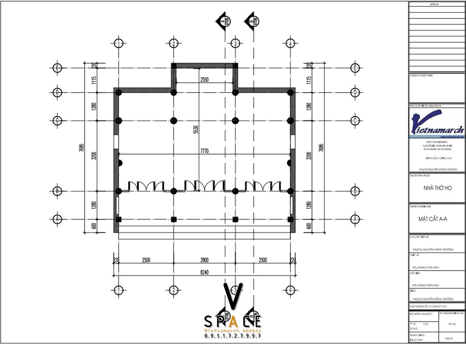 Bản vẽ nhà thờ họ 3 gian 2 mái có hậu cung tại xã Vĩnh Hậu, An Giang Bản vẽ nhà thờ họ 3 gian 2 mái có hậu cung tại Xã Vĩnh Hậu, An Giang