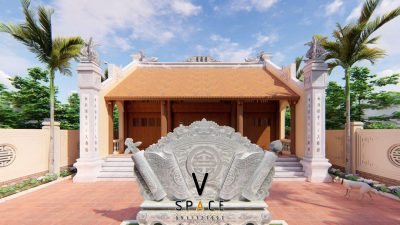 Phối cảnh chi tiết nhà thờ họ 3 gian có tắc môn đá tại Phường Cái Khế, Cần Thơ