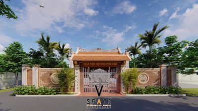 Phối cảnh chi tiết nhà thờ họ 3 gian có tắc môn đá tại Phường Cái Khế, Cần Thơ