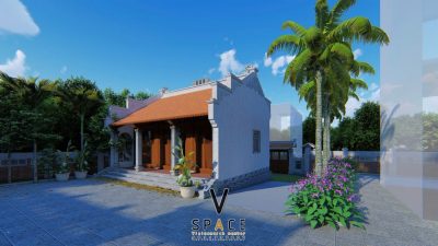 Phối cảnh nhà thờ họ 3 gian 2 mái có sân rộng tại Xã Vĩnh Thạnh, Tây ninh