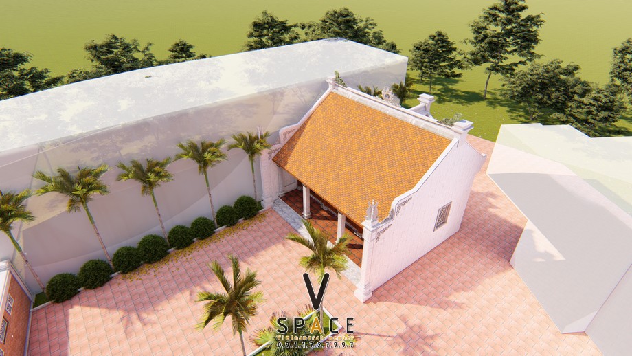 Thiết kế 3D nhà thờ họ 3 gian 2 mái có hậu cung tại Phường Đạo Thạnh, Đồng Tháp