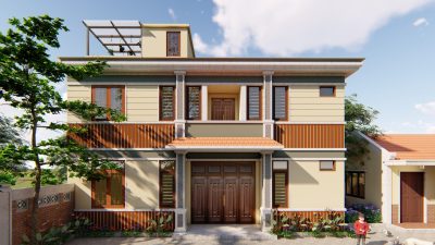 Thiết kế 3D nhà thờ họ 3 gian kết hợp nhà lầu hiện đại tại xã Tân Long Hội, Vĩnh Long