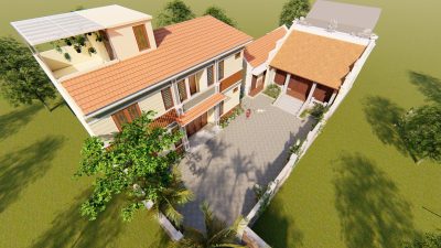 Thiết kế 3D nhà thờ họ 3 gian kết hợp nhà lầu hiện đại tại xã Tân Long Hội, Vĩnh Long