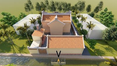 Phối cảnh 3D nhà thờ họ 3 gian 2 mái có hậu cung tại xã Lương Sơn, Phú Thọ