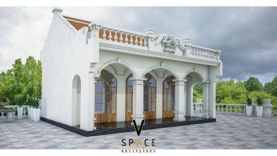 Bản vẽ 3D nhà thờ họ 3 gian 2 mái kết hợp nhà ở hiện đại tại phường Quy Nhơn Tây, Gia Lai