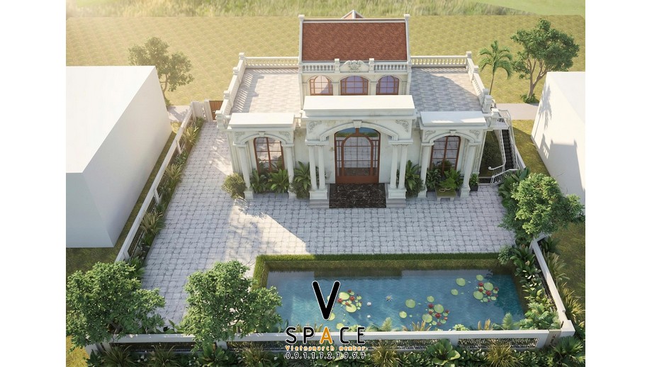 Bản vẽ 3D nhà thờ họ 3 gian 2 mái kết hợp nhà ở hiện đại tại phường Quy Nhơn Tây, Gia Lai