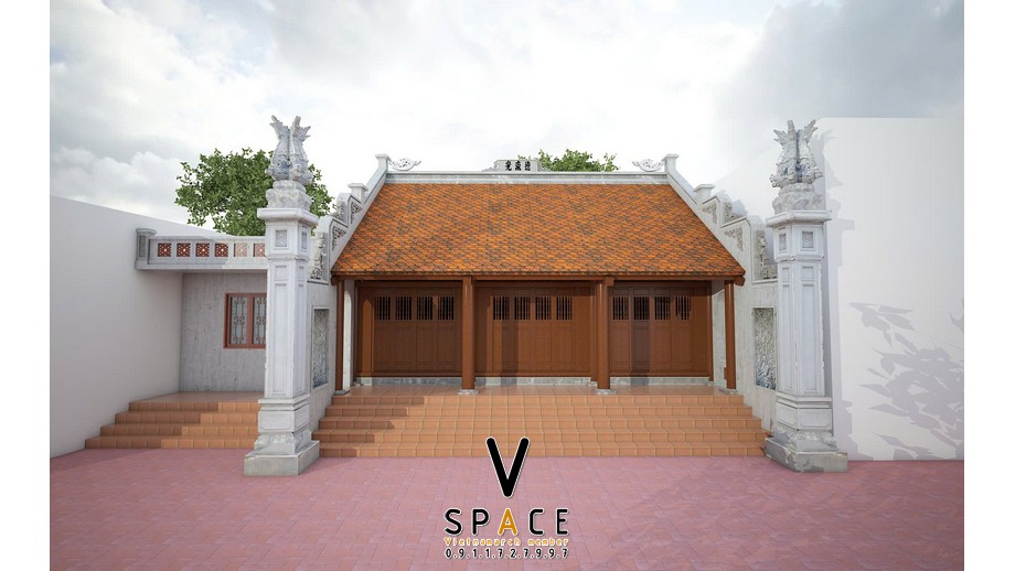 Bản vẽ nhà thờ họ 3 gian 2 mái có cột đồng trụ tại xã Đồng Tiến, Hà Tĩnh