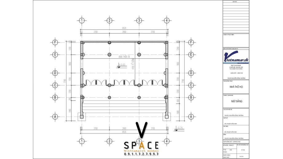 Bản vẽ nhà thờ họ 3 gian 2 mái có cột đồng trụ tại xã Đồng Tiến, Hà Tĩnh Bản vẽ nhà thờ họ 3 gian 2 mái có cột đồng trụ tại xã Đồng Tiến, Hà Tĩnh