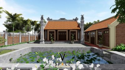 Kiến trúc nhà thờ họ 3 gian 2 mái có cột đồng trụ tại xã Yên Xuân, Nghệ An