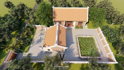 Phối cảnh 3D nhà thờ họ 3 gian 2 mái kết hợp nhà ngang tại phường Hoa Lư, Ninh Bình
