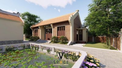 Phối cảnh 3D nhà thờ họ 3 gian 2 mái kết hợp nhà ngang tại phường Hoa Lư, Ninh Bình