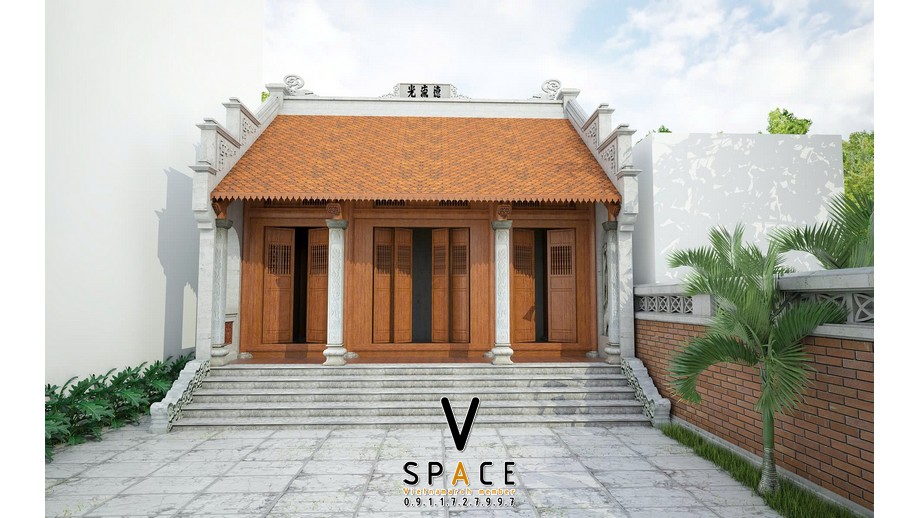 Phối cảnh nhà thờ họ 3 gian 2 mái bê tông giả gỗ tại phường Phường Thanh Khê, TP Đà Nẵng Phối cảnh nhà thờ họ 3 gian 2 mái bê tông giả gỗ tại phường Phường Thanh Khê, TP Đà Nẵng
