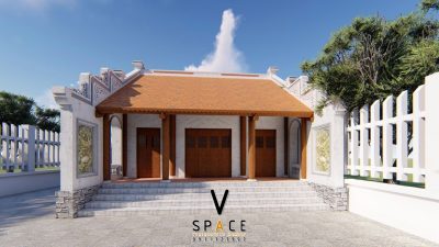Thiết kế nhà thờ họ 3 gian 2 mái bê tông giả gỗ tại xã Vĩnh Lộc, Thanh Hoá
