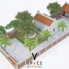 Mặt tiền nhà thờ họ được thiết kế theo phong cách kiến trúc truyền thống, nổi bật với hệ mái dốc hai chiều lợp ngói đất nung màu đỏ cam, tạo cảm giác ấm cúng và gần gũi. Phần mái có đầu hồi và các chi tiết trang trí mang nét kiến trúc Á Đông, kết hợp cùng hệ cột và tường sơn trắng, làm nổi bật sắc nâu trầm của cửa gỗ và các mảng gỗ phía mặt tiền. Bậc tam cấp dẫn vào sảnh chính được bố trí cân đối, tạo sự trang nghiêm cho không gian thờ tự. Đặc biệt, sự kết hợp giữa tường trắng, mái ngói đỏ, cửa gỗ nâu cùng khoảng sân rộng phía trước giúp mặt tiền giữ được vẻ mộc mạc, thanh tịnh nhưng vẫn có điểm nhấn. Tổng thể công trình thể hiện rõ tinh thần nhà thờ họ truyền thống, đề cao sự trang trọng, cân bằng và cảm giác bền vững theo thời gian.