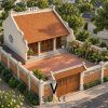 Phối cảnh nhà thờ họ 3 gian 2 mái kết hợp sân có tiểu cảnh tại Xã Tân Hưng, Tây Ninh